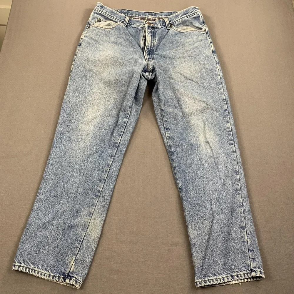 VTG LL Bean Double L Jeans Men 36x31 Plaid Flannel Lined Natural Fit Denim‎ Work